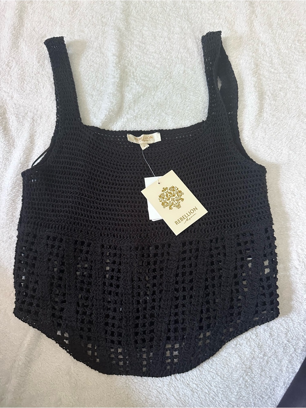 Rebellion Black Crochet Square-Neck Tank